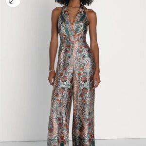 Lulus Teal Green Satin Wide-Leg Jumpsuit